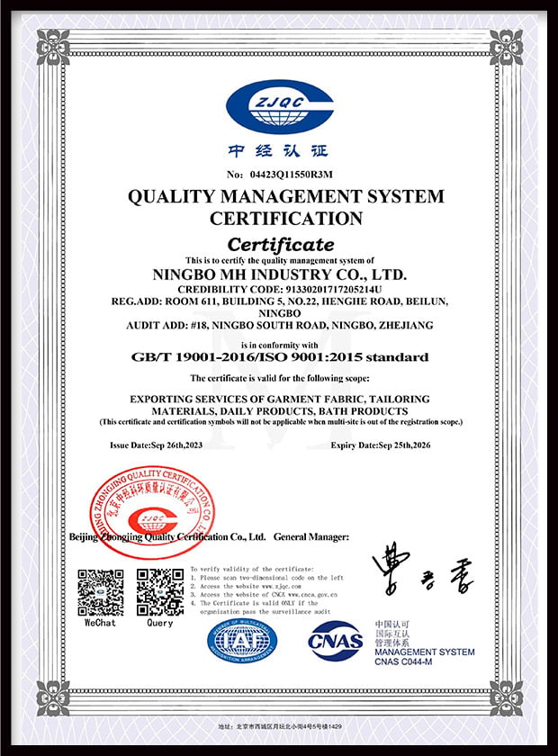 polyester sewing threads certificate