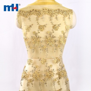 Gold Corded Tulle Lace Fabric