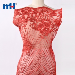 Red Floral Bridal Lace Fabric
