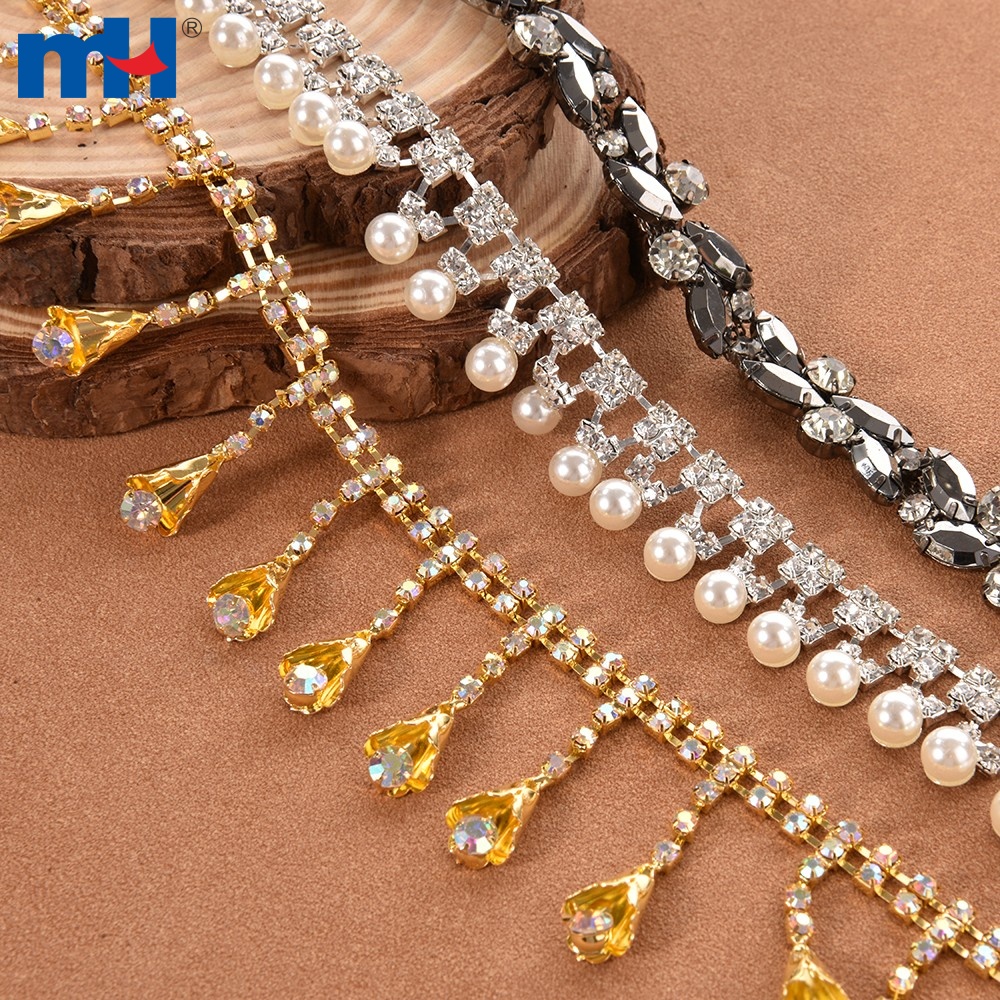 Cadena de perlas de diamantes de imitación de cristal transparente para  coser en el vestido de boda, decoración, collar, adorno, apliques,  accesorios de ropa DIY